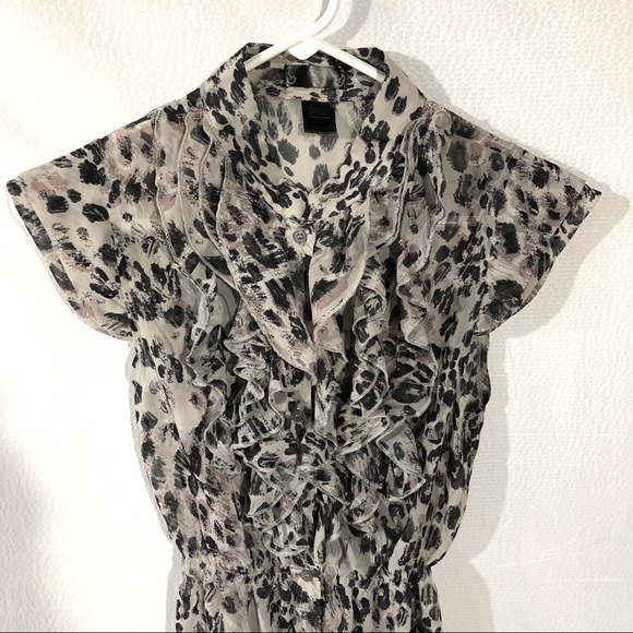 Sheer Animal Print Ruffled Front Blouse - Picture 2 of 8